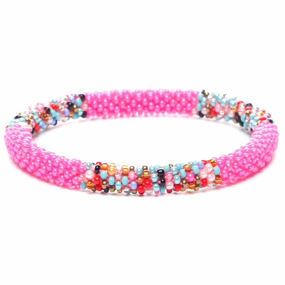 Hot Pink Sprinkle Stripe Beaded Bracelet
