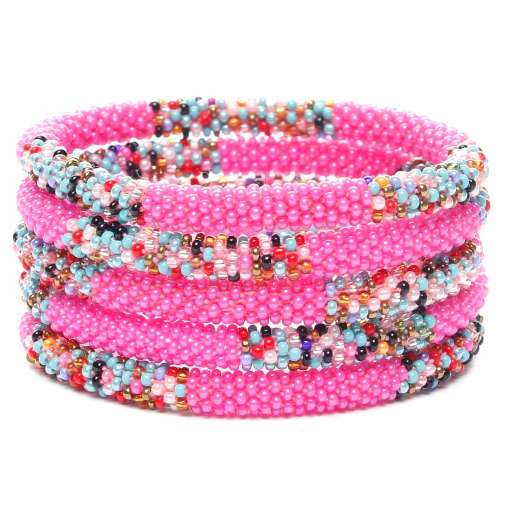 Hot Pink Sprinkle Stripe Beaded Bracelet Stack