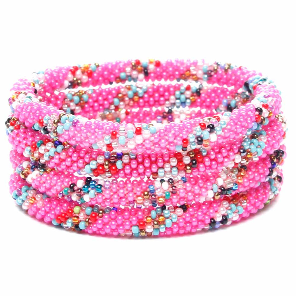 Hot Pink Sprinkle Twist Beaded Bracelet-1 STack