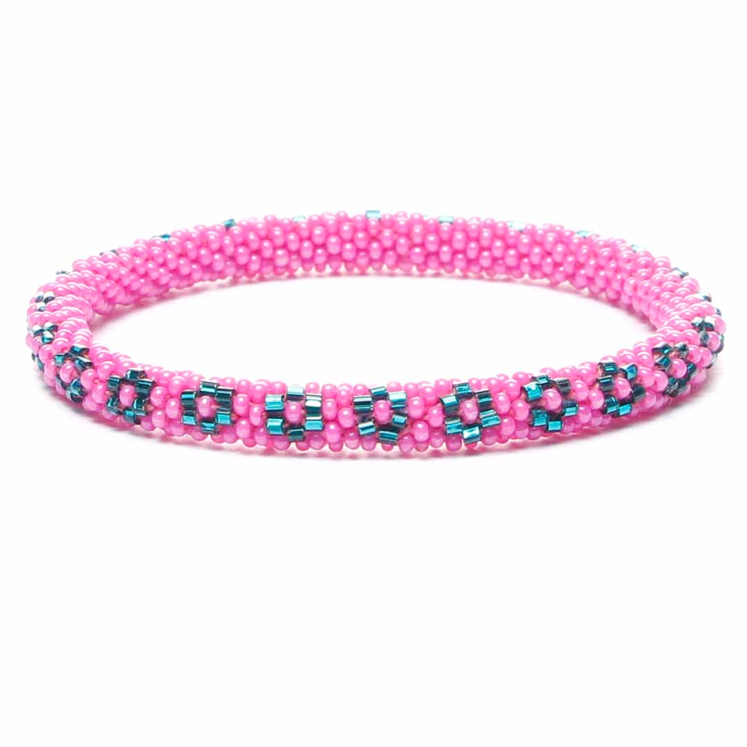 Hot Pink & Teal Daisies Beaded Bracelet