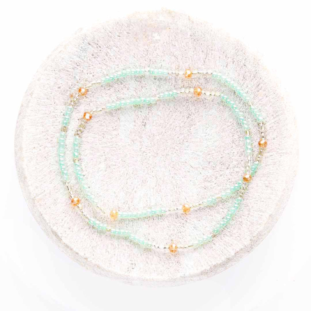 Iced Green Tea Beaded Ankle Bracelet - Handmade Artisan Jewelry - Top View - Cana Capri