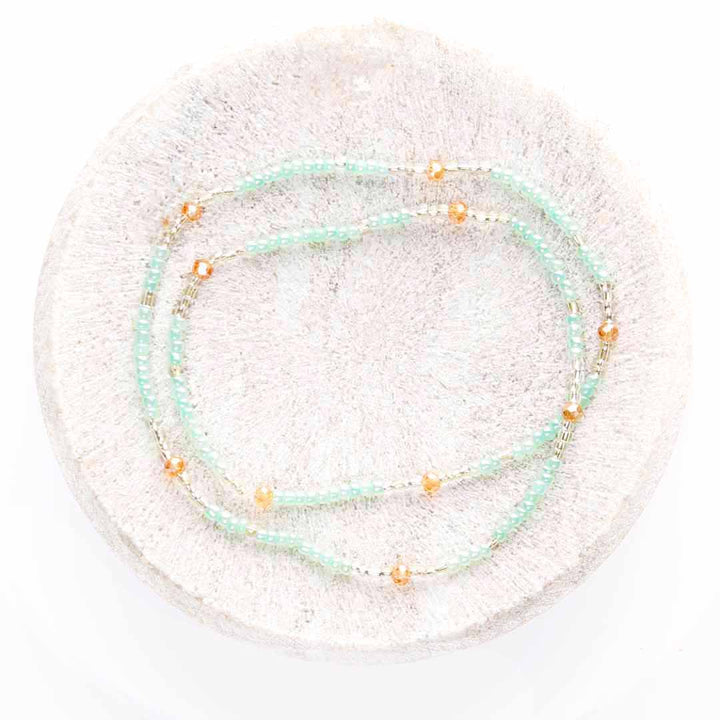 Iced Green Tea Beaded Ankle Bracelet - Handmade Artisan Jewelry - Top View - Cana Capri
