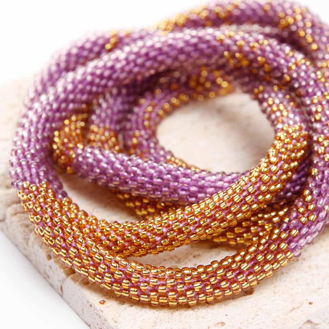 Icy Lavender Sorbet Gold Bracelet - Seed Bead Jewelry Close Up Detail - Cana Capri