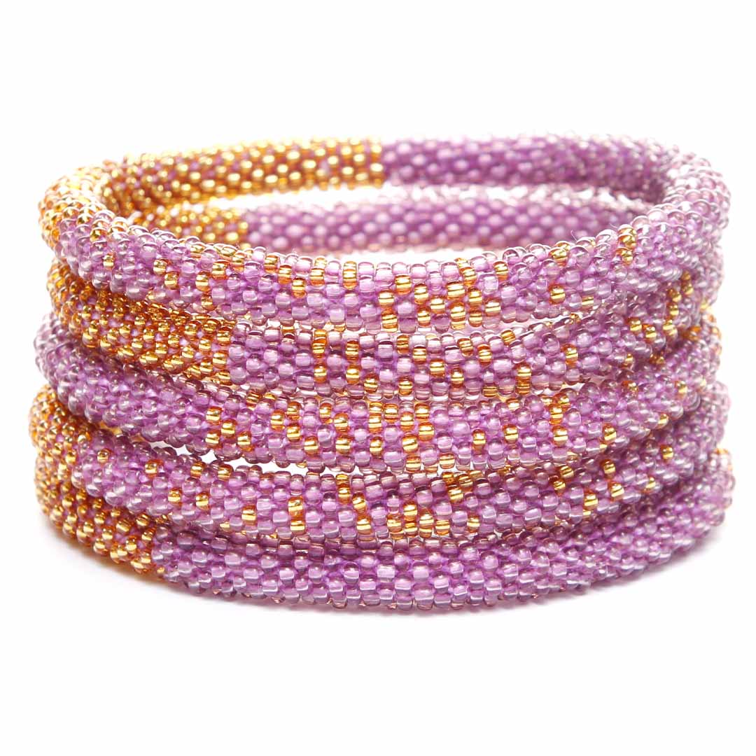 Icy Lavender Sorbet Gold Bracelet - Seed Bead Jewelry Stack  - Cana Capri