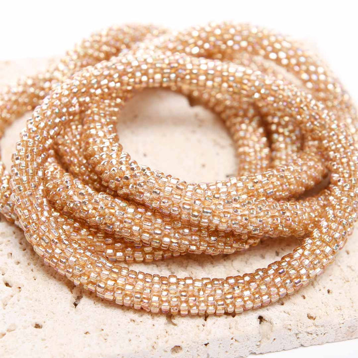 Iridescent Champagne Bracelet - Seed Bead Jewelry - Close Up