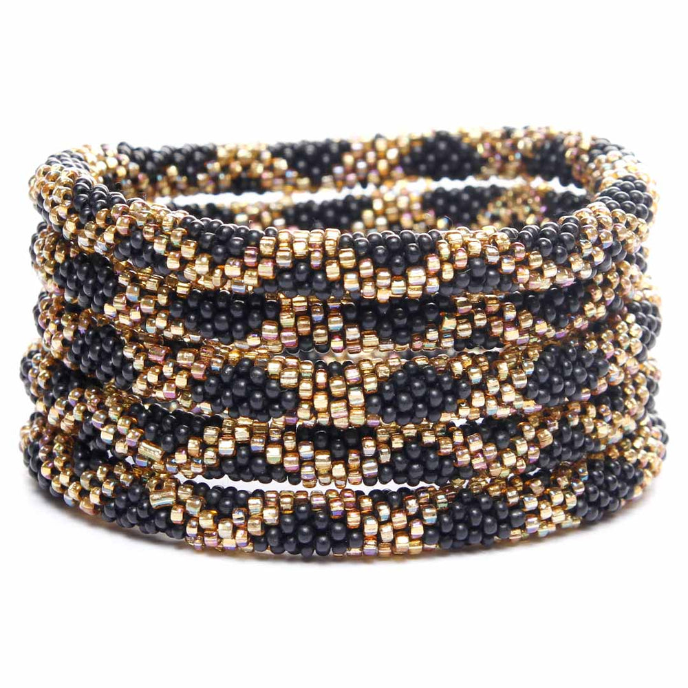 Iridescent Gold Onyx Bracelet - Handmade Seed Bead Jewelry - Stack