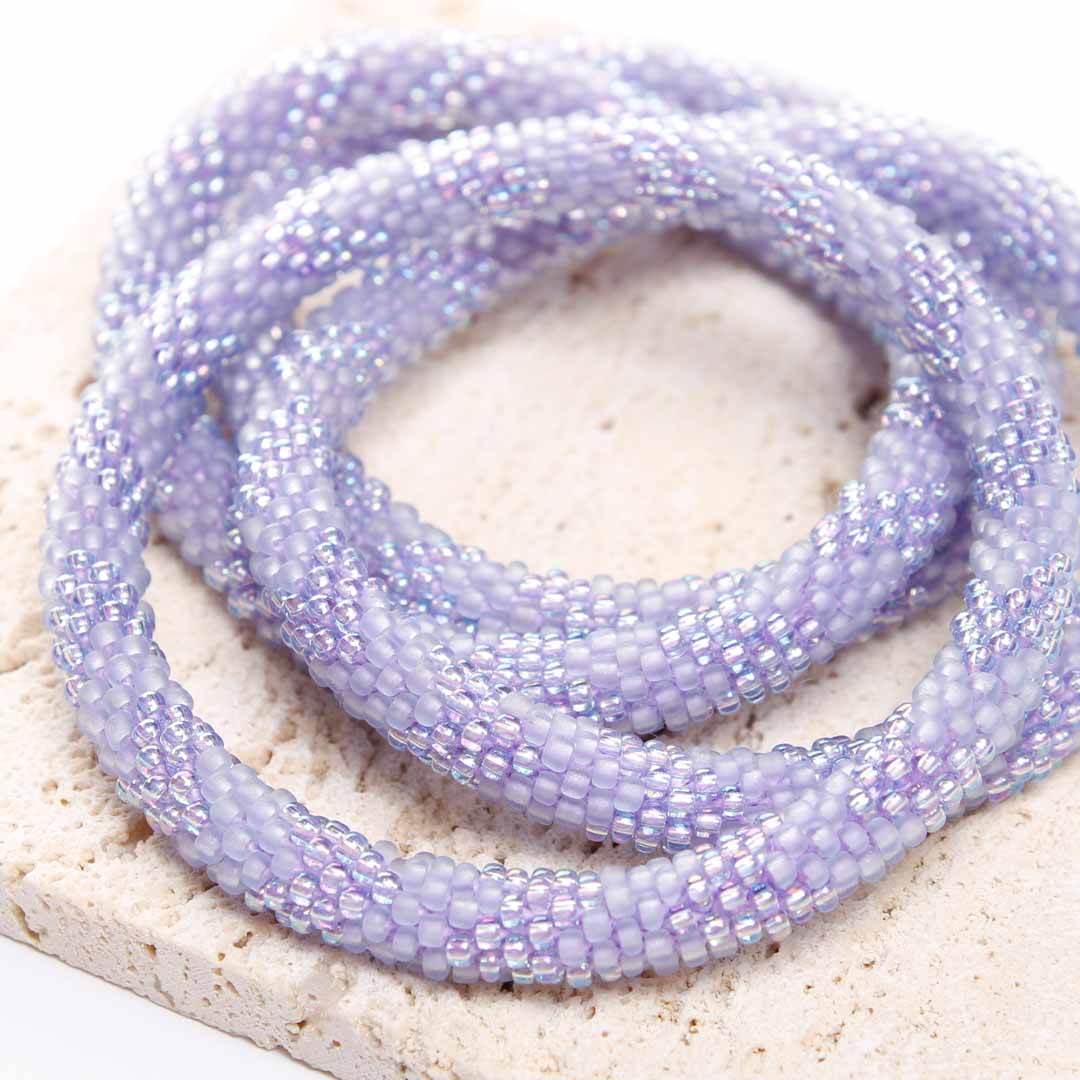Iridescent Lavender Frost Bracelet - Seed Bead Jewelry Close Up Detail - Cana Capri