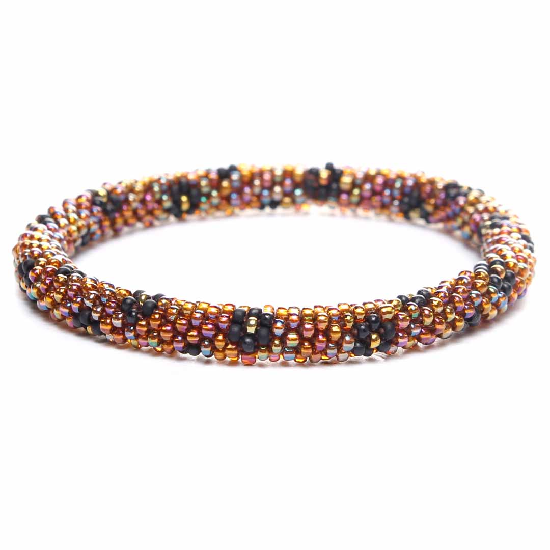 Iridescent Noir Blooms Bracelet - Handmade Seed Bead Jewelry-Front