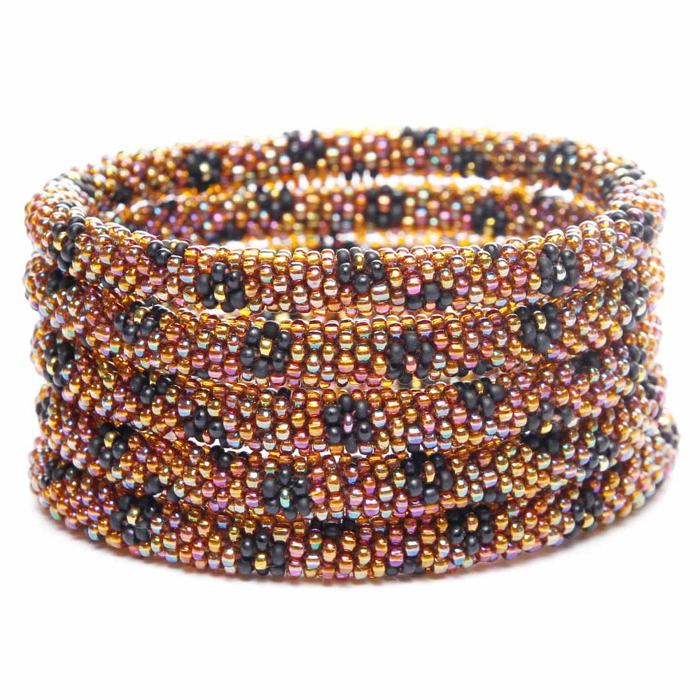 Iridescent Noir Blooms Bracelet - Handmade Seed Bead Jewelry-Stack
