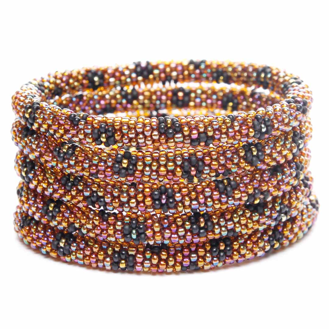 Iridescent Noir Blooms Bracelet - Handmade Seed Bead Jewelry-Stack