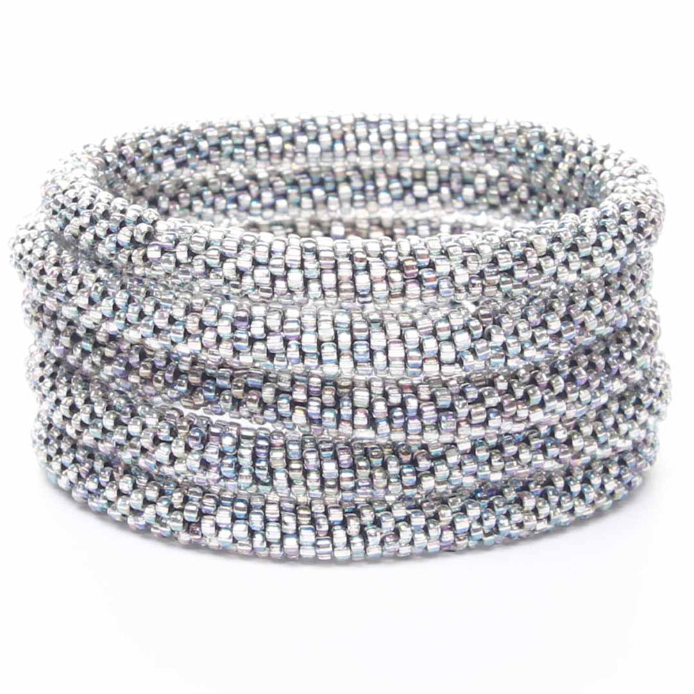 Iridescent Silver Shimmer Beaded Bracelet-2