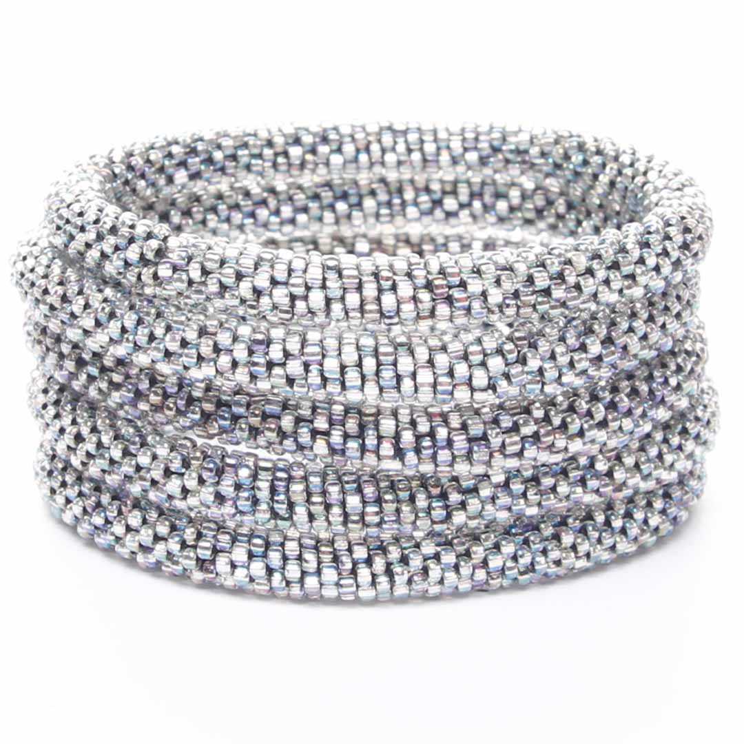 Iridescent Silver Shimmer Beaded Bracelet-2
