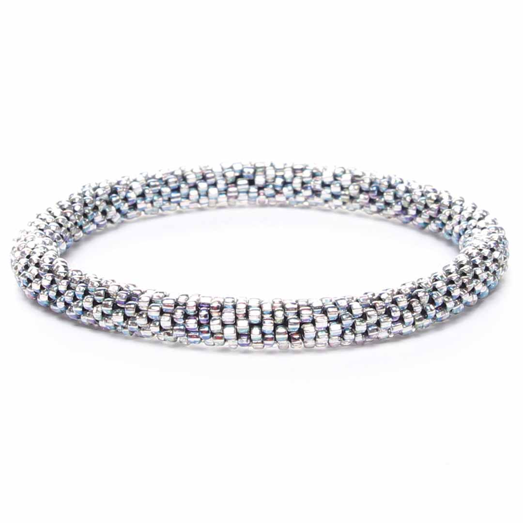 Iridescent Silver Shimmer Beaded Bracelet-1