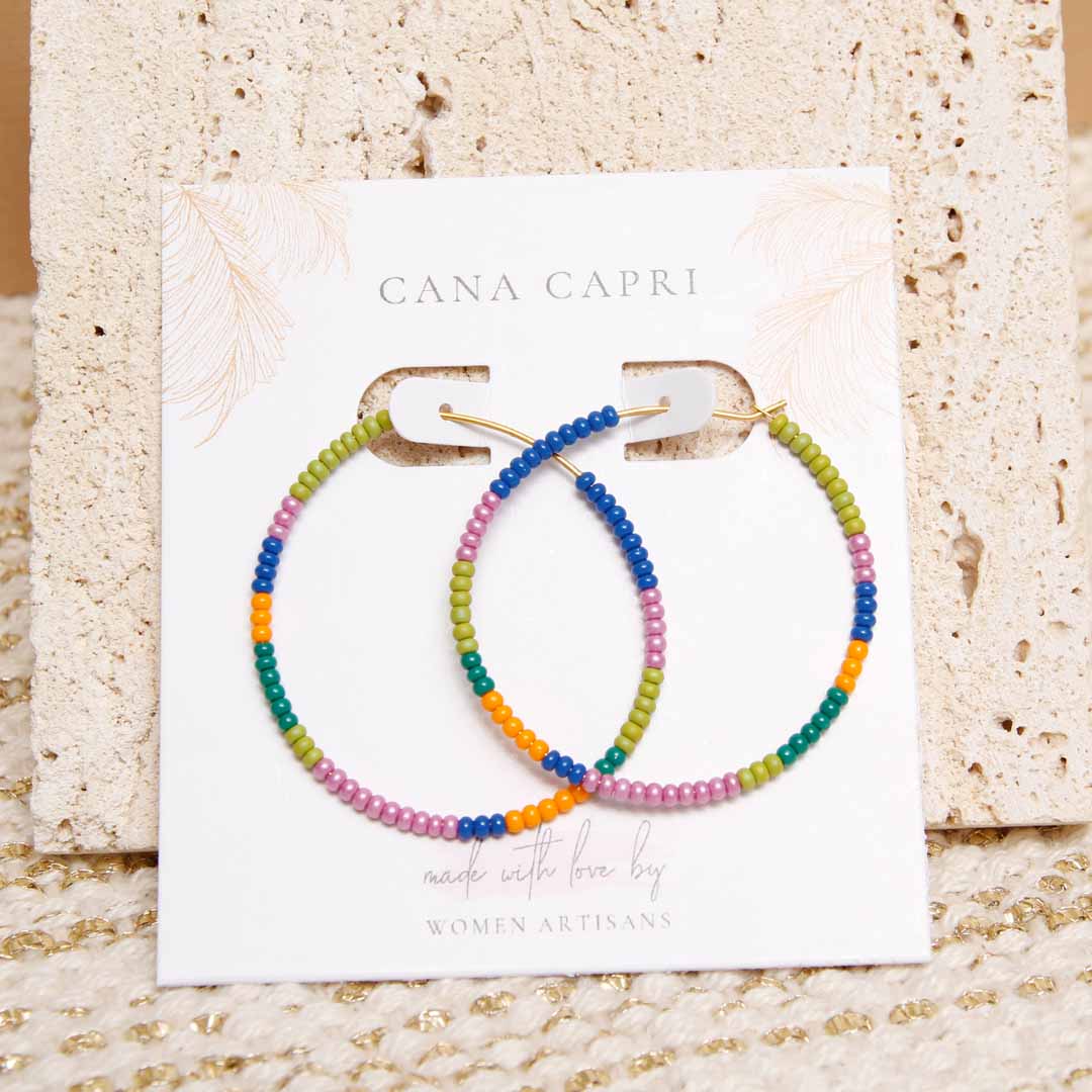 Island Fiesta Beaded Hoop Earrings - Handmade Artisan Jewelry-Packaging