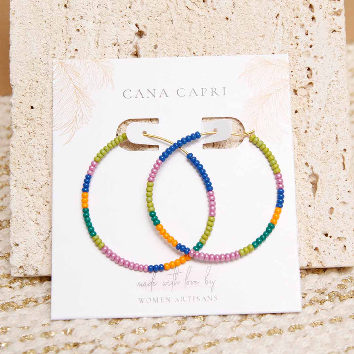 Island Fiesta Beaded Hoop Earrings - Handmade Artisan Jewelry-Packaging