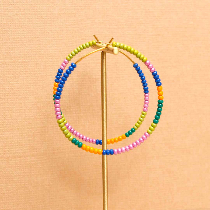 Island Fiesta Beaded Hoop Earrings - Handmade Artisan Jewelry-Close up