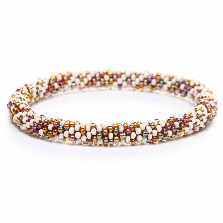 Ivory Mosaic Twist Bracelet - Seed Bead Jewelry Front - Cana Capri
