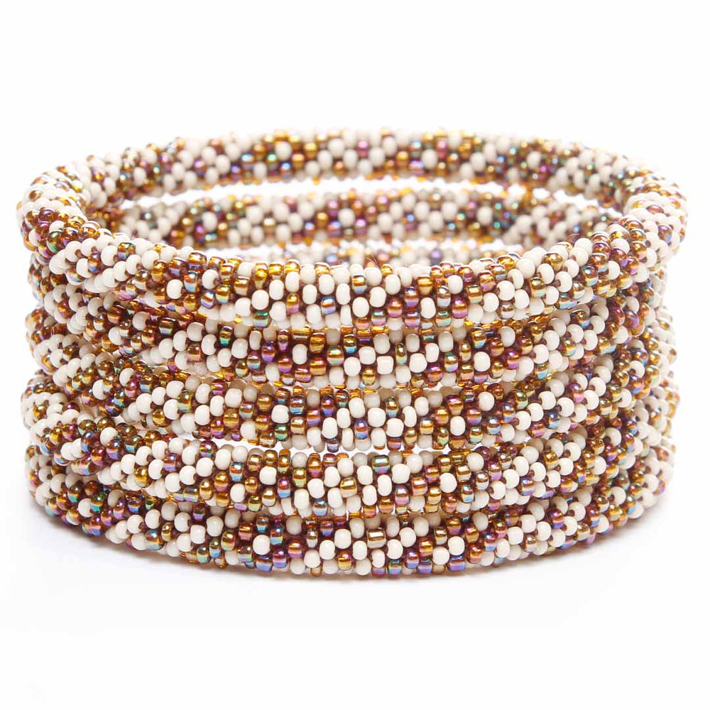 Ivory Mosaic Twist Bracelet - Seed Bead Jewelry Stack - Cana Capri