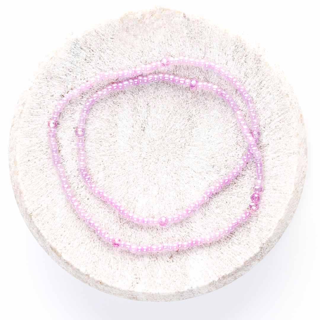 Lavender Pearl Beaded Ankle Bracelet - Handmade Artisan Jewelry - Top View - Cana Capri