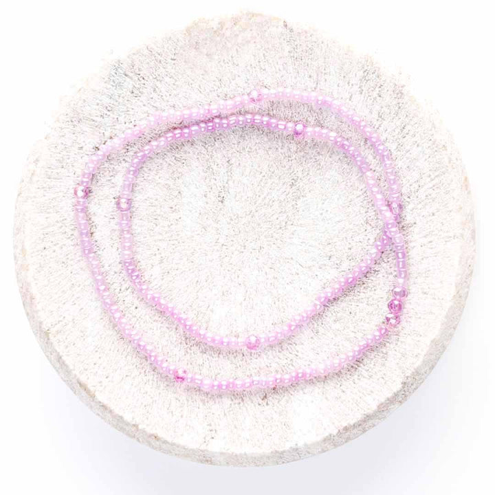 Lavender Pearl Beaded Ankle Bracelet - Handmade Artisan Jewelry - Top View - Cana Capri
