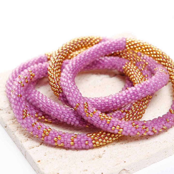 Lavender Sorbet Gold Bracelet - Seed Bead Jewelry Close Up Detail - Cana Capri