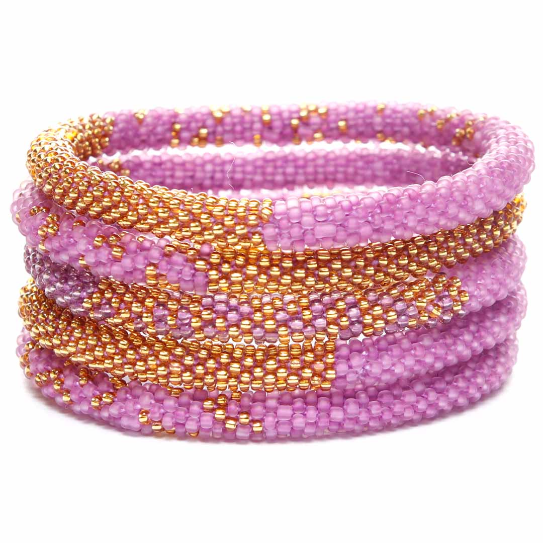 Lavender Sorbet Gold Bracelet - Seed Bead Jewelry Stack - Cana Capri