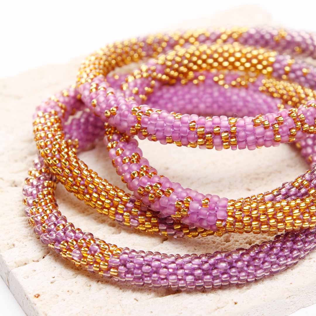 Lavender Sorbet Shimmer Bracelet - Seed Bead Jewelry Close Up  Detail - Cana Capri