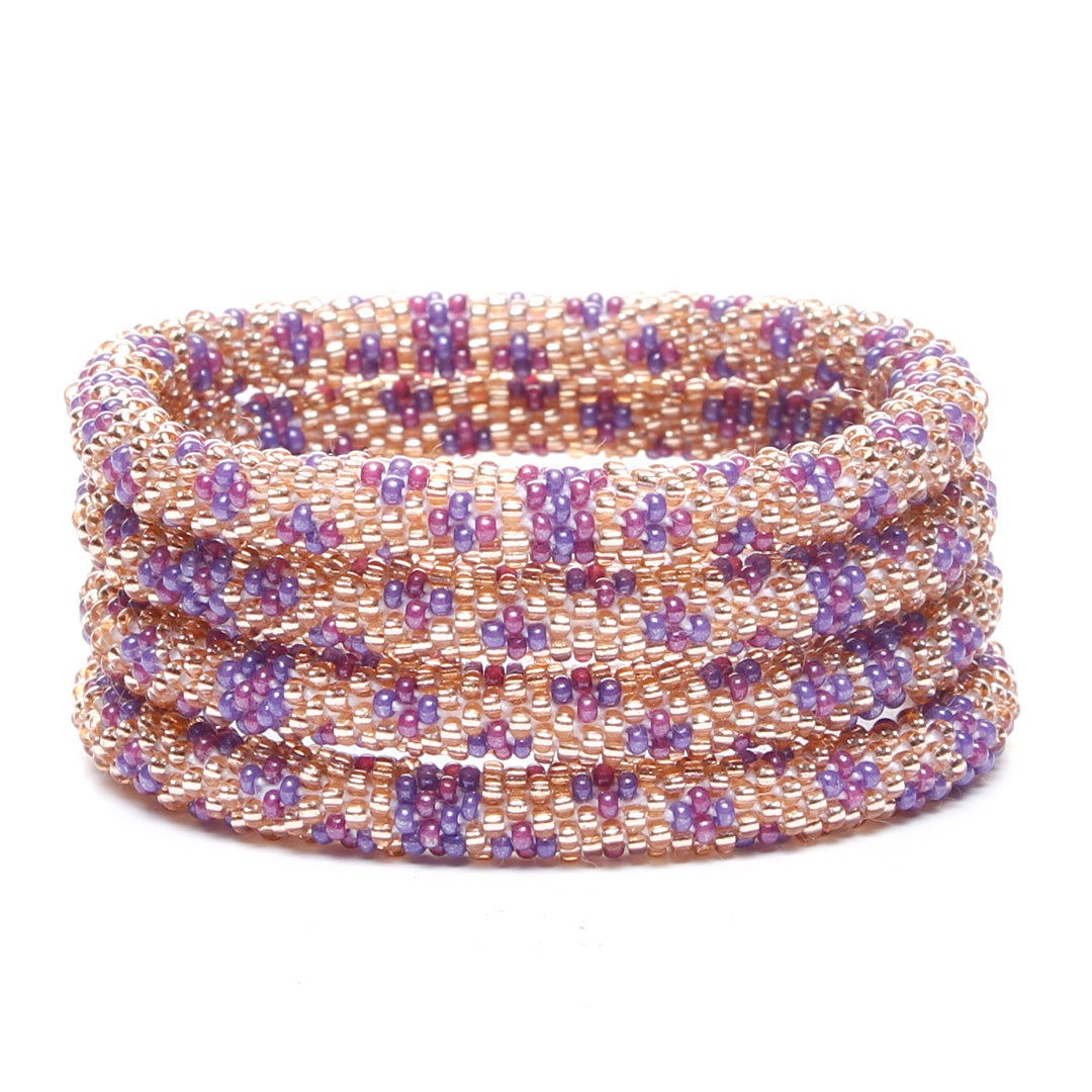 Lavender and Champagne Leopard Beaded Bracelet for Women-Stack