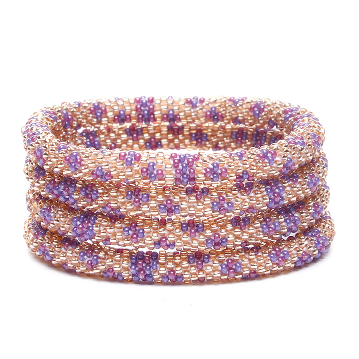 Lavender and Champagne Leopard Beaded Bracelet for Women-Stack