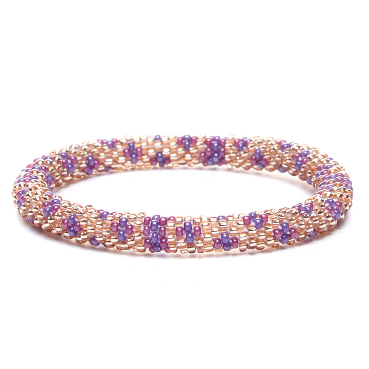 Lavender and Champagne Leopard Beaded Bracelet for Women-Front