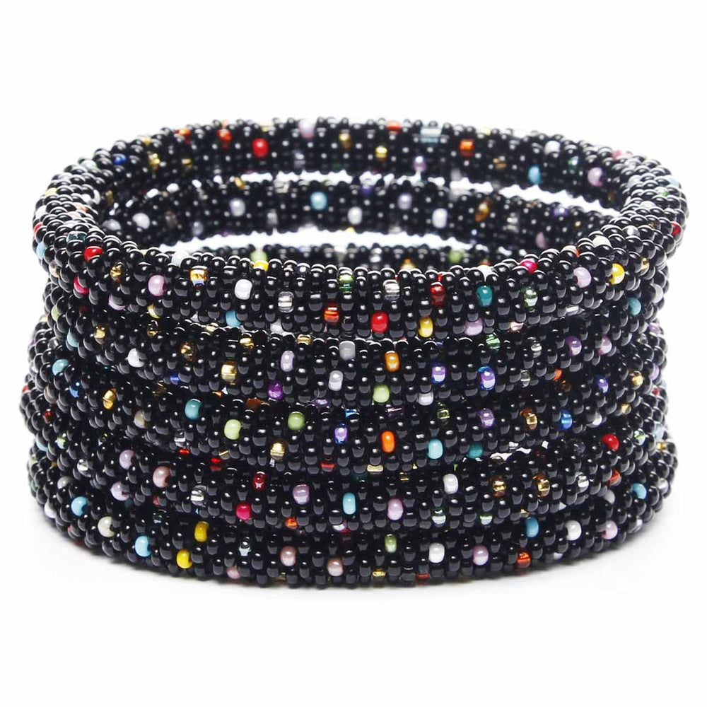Licorice Sprinkles Beaded Bracelet Stack