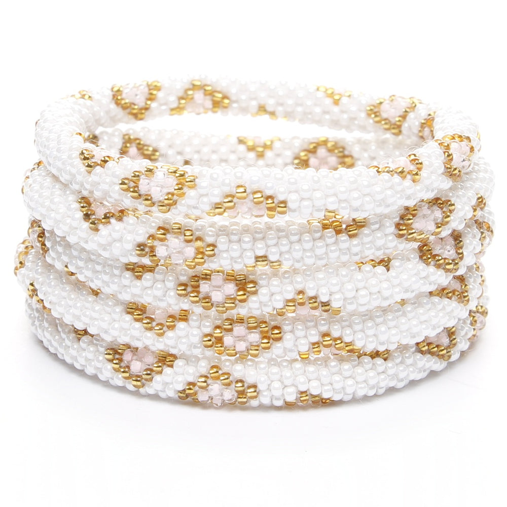 Light Pink & Pearl Diamonds Beaded Bracelet STack