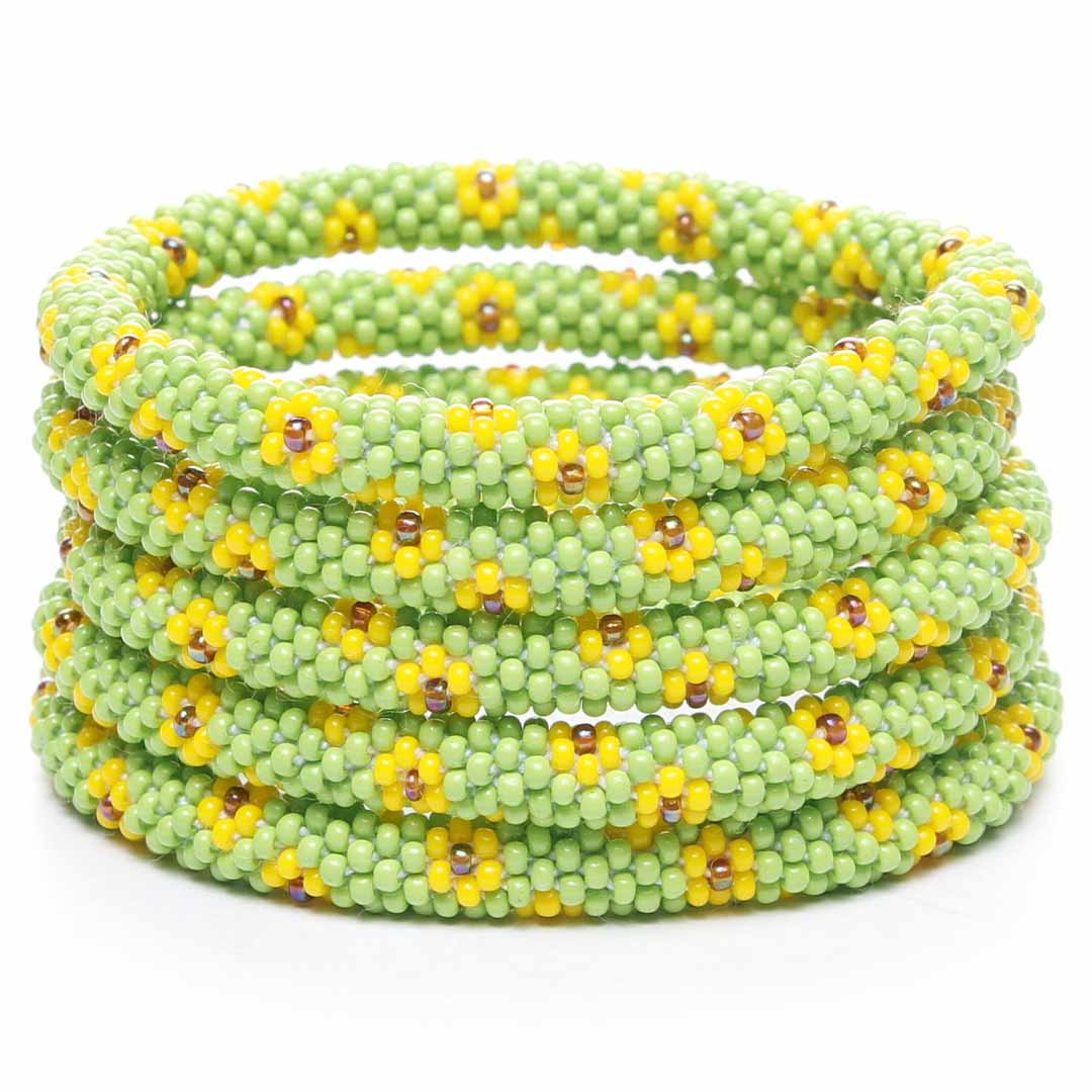 Lime Daisy Garden Beaded Bracelet STack