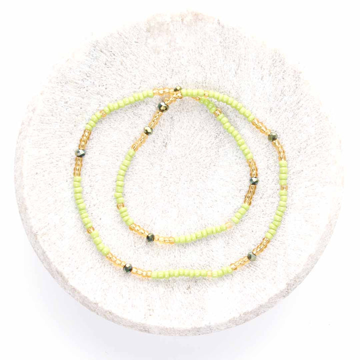 Lime and Sunshine Beaded Anklet Gold-1