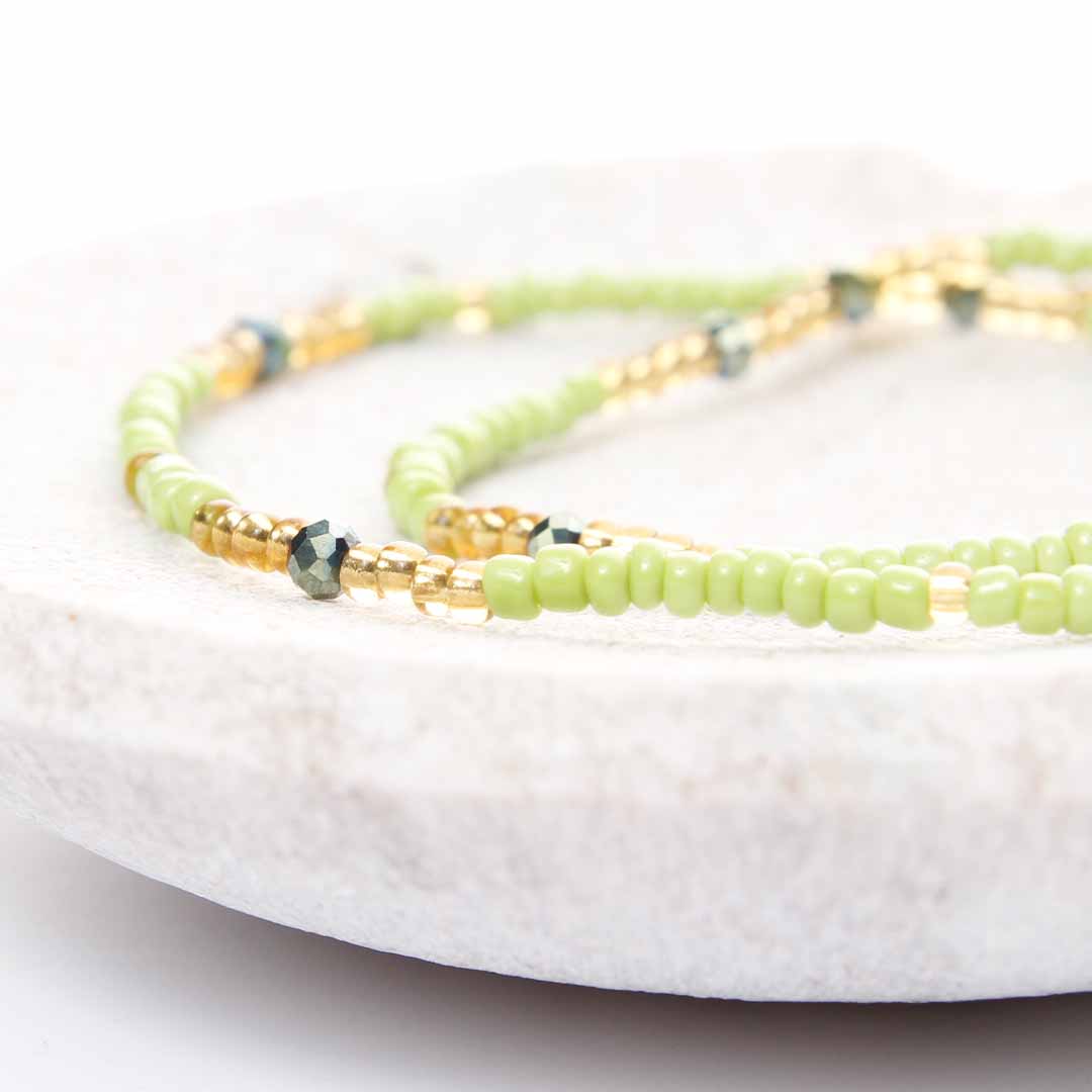 Lime and Sunshine Beaded Anklet Gold-1