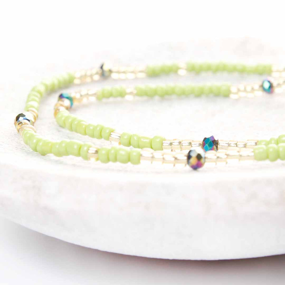 Lime and Sunshine Beaded Anklet Champagne Gold-2