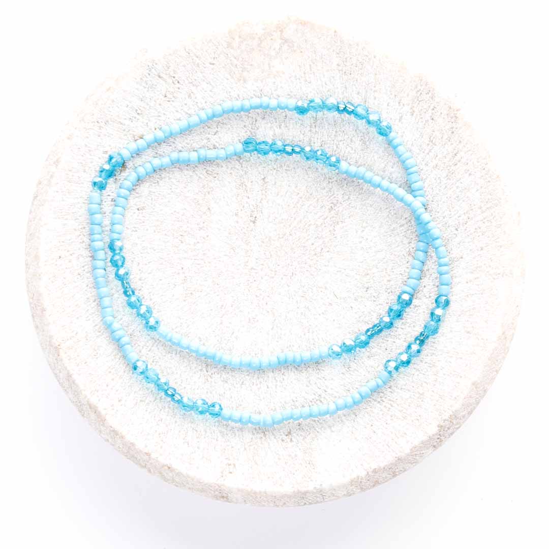 Matte Blue Sky Crystals Beaded Anklet-1