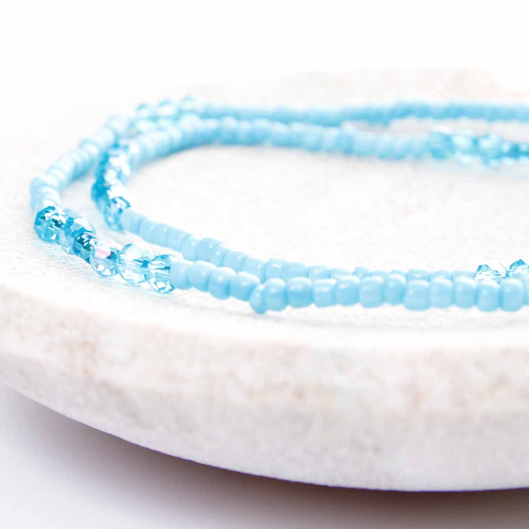 Matte Blue Sky Crystals Beaded Anklet-2