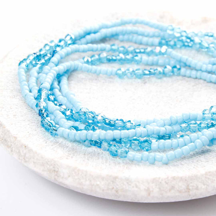 Matte Blue Sky Crystals Beaded Anklet-3