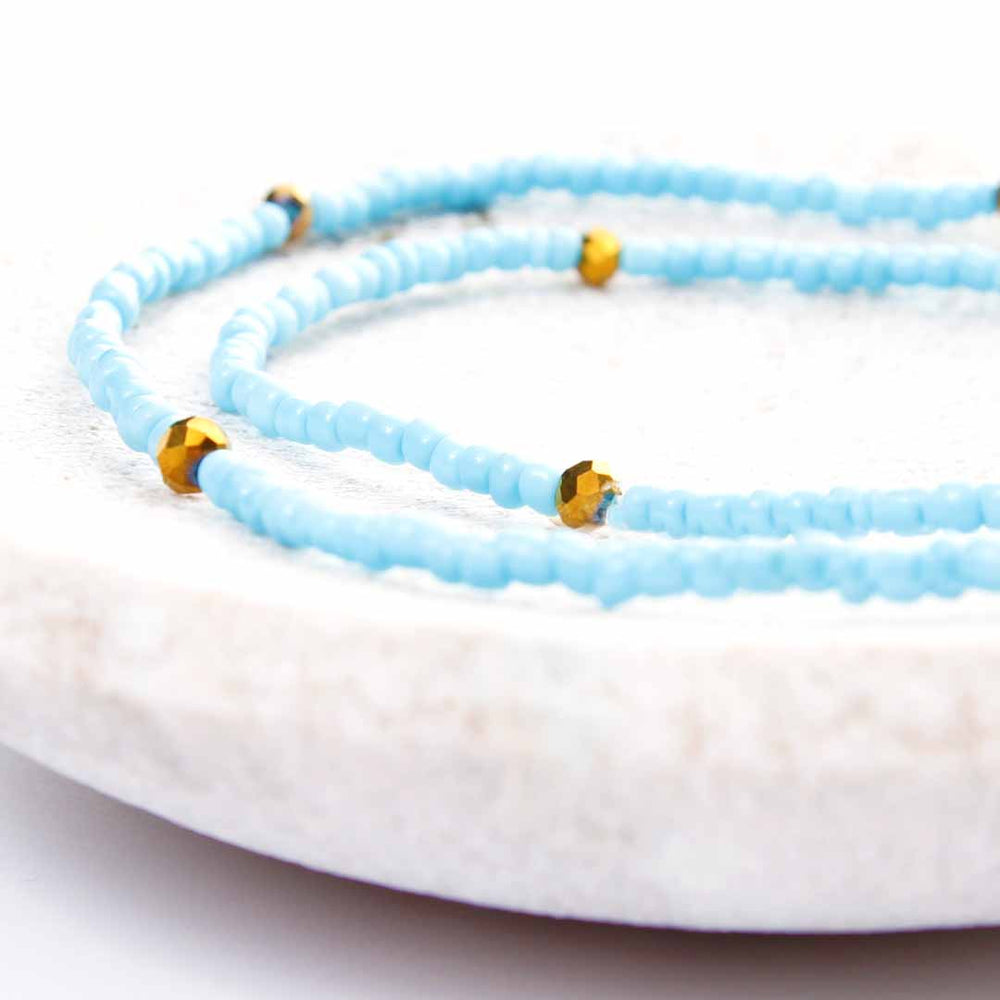 Matte Blue Sunset Beaded Anklet 2