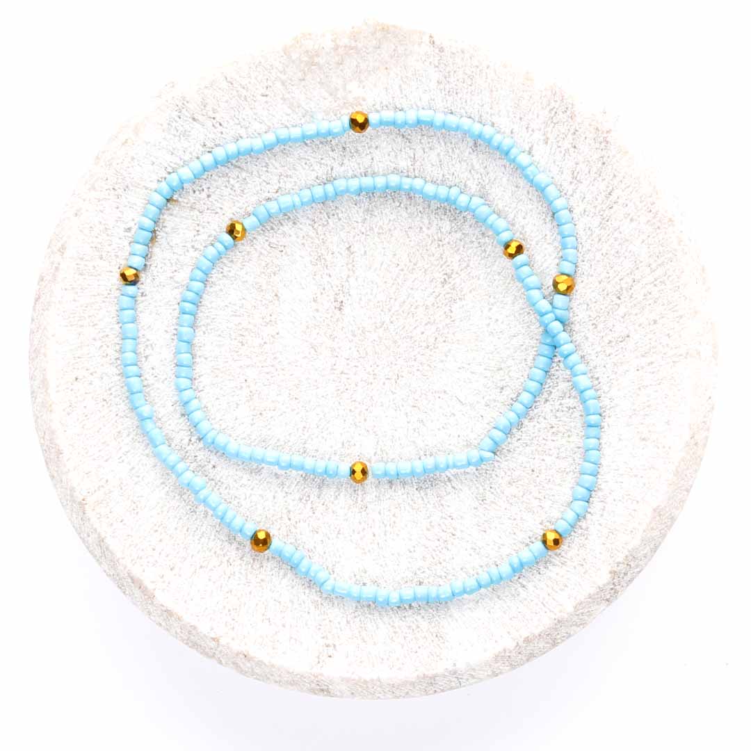 Matte Blue Sunset Beaded Anklet-3