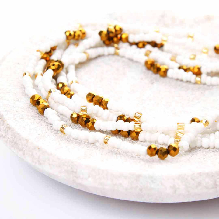 Matte Pearl & Golden Bronze Beaded Ankle Bracelet - Handmade Artisan Jewelry - Stack - Cana Capri