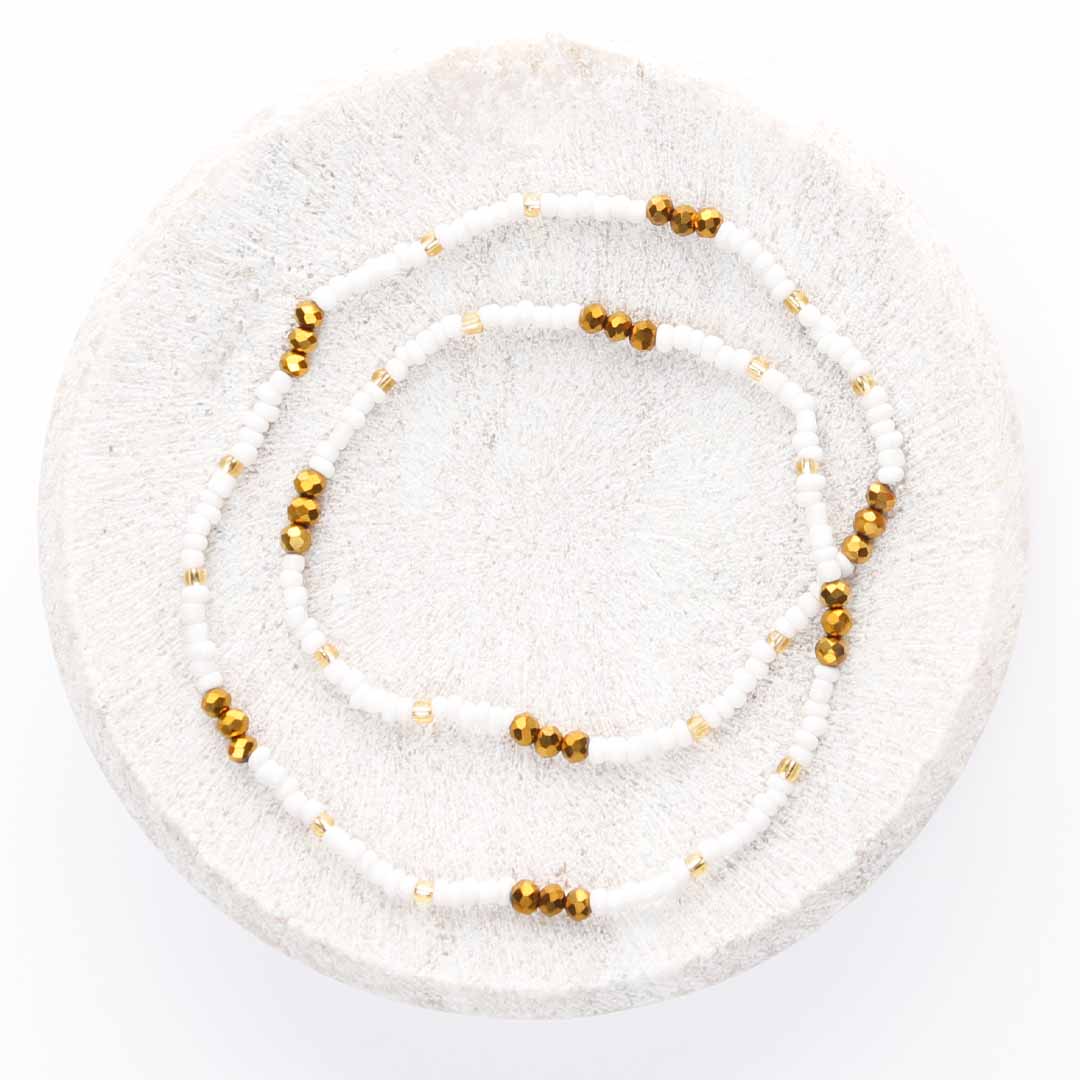 Matte Pearl and Golden Bronze Beaded Anklet-1