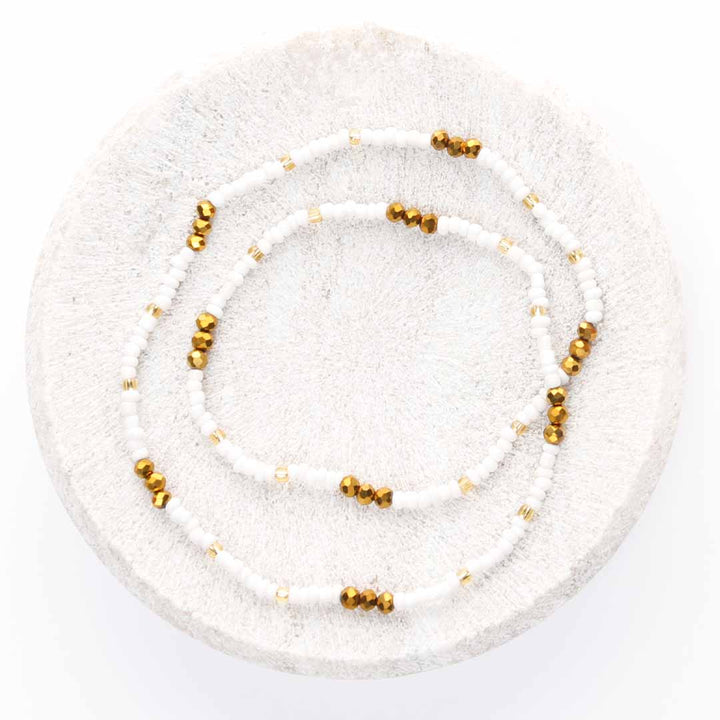 Matte Pearl and Golden Bronze Beaded Anklet-1