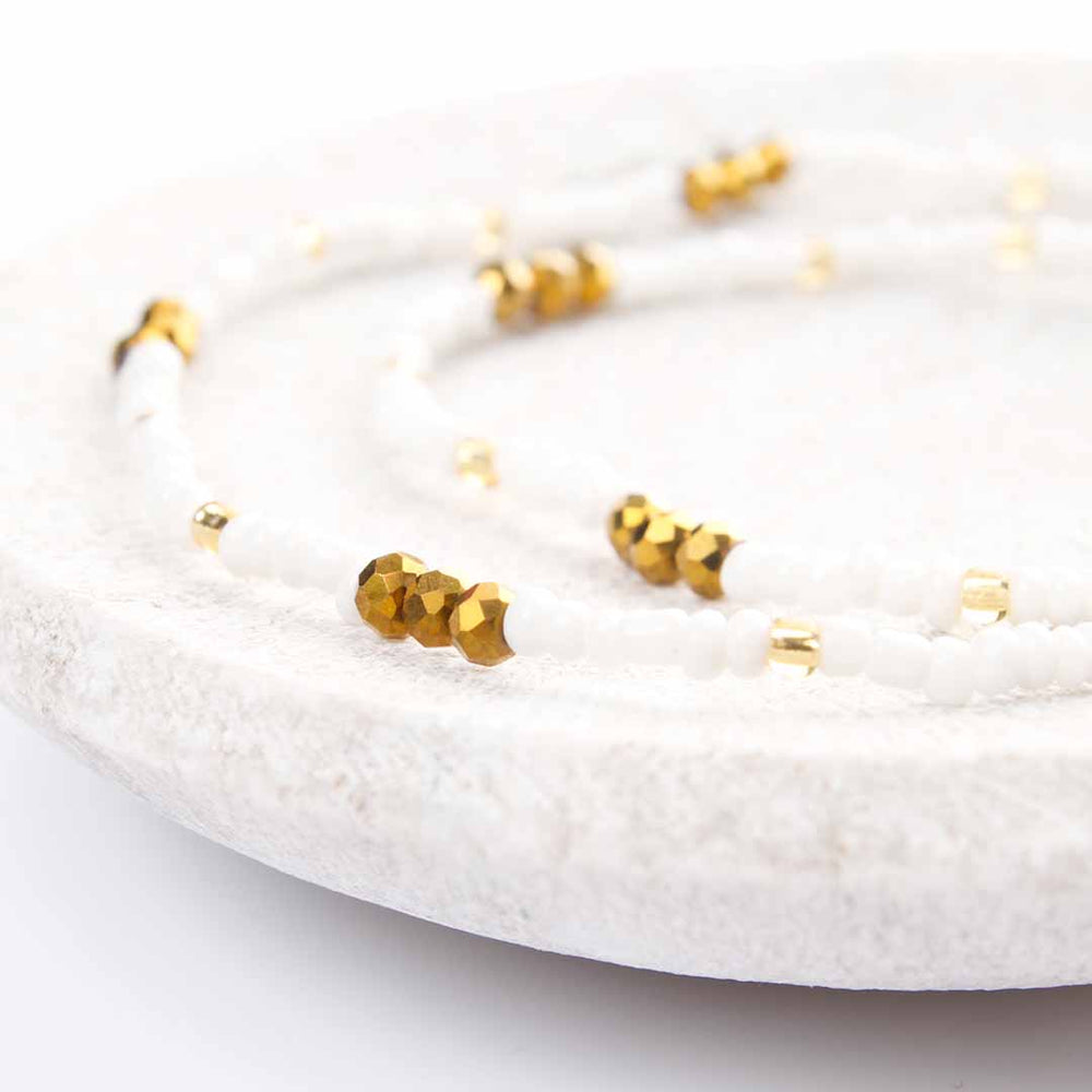 Matte Pearl and Golden Bronze Beaded Anklet-2