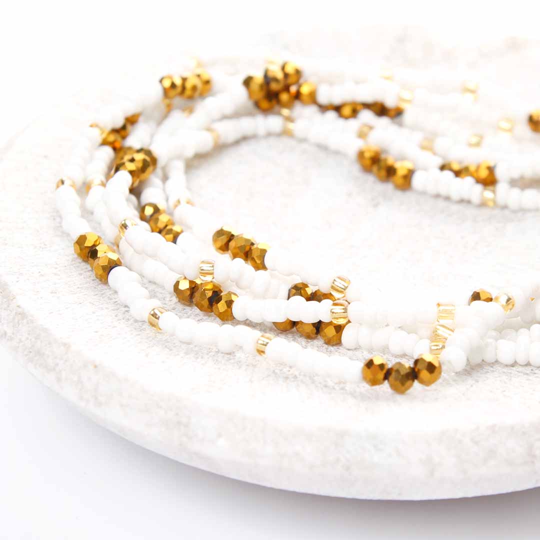 Matte Pearl and Golden Bronze Beaded Anklet-3