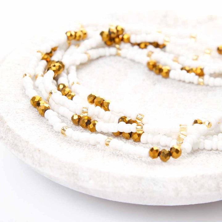 Matte Pearl and Golden Bronze Beaded Anklet-3