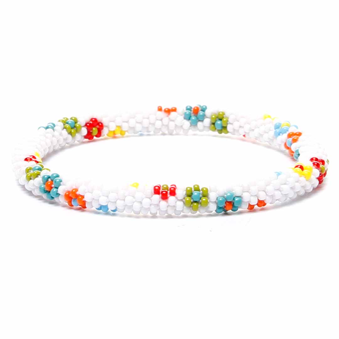 Matte White Daisy Garden- Beaded Bracelet