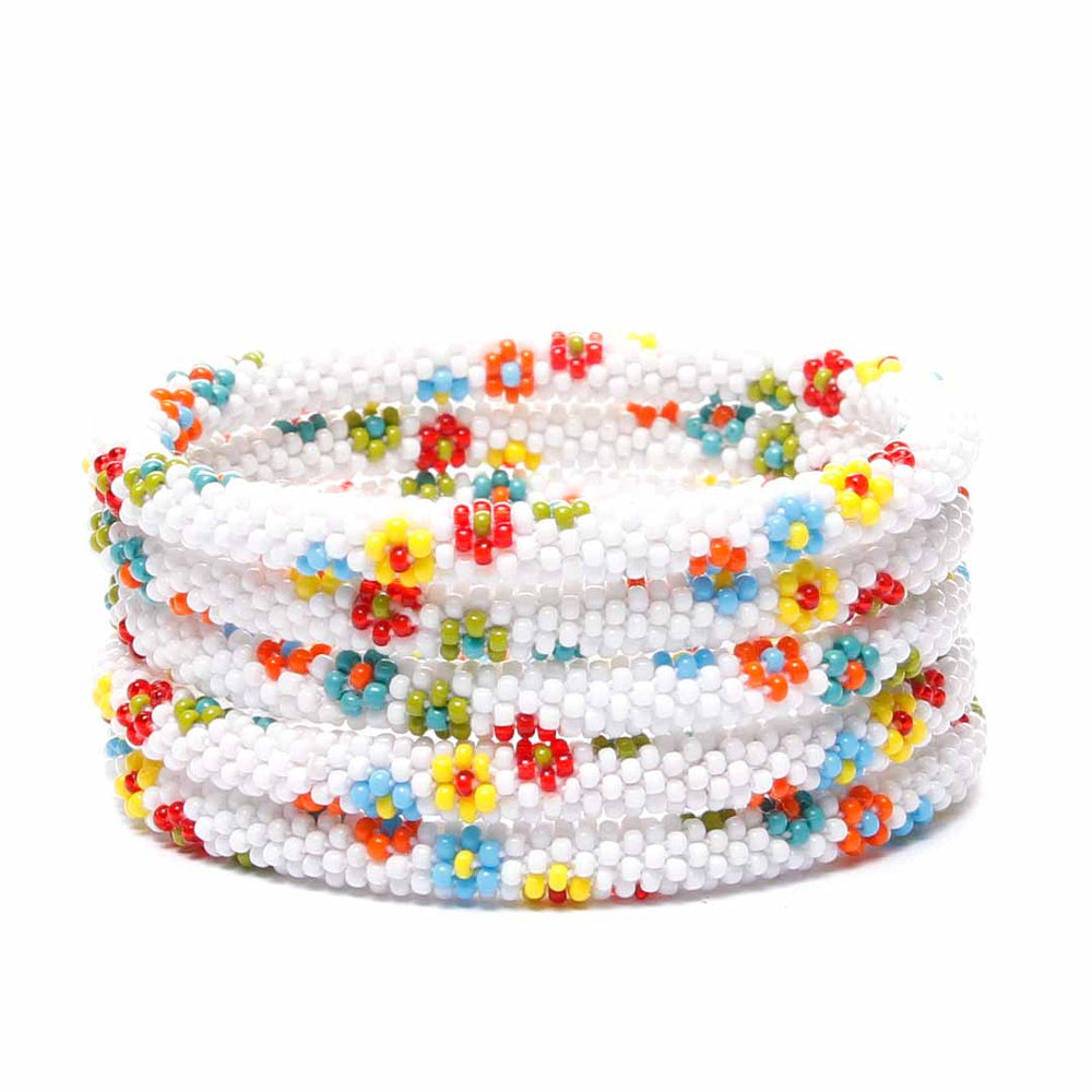 Matte White Daisy Garden-1 Beaded Bracelet Stack