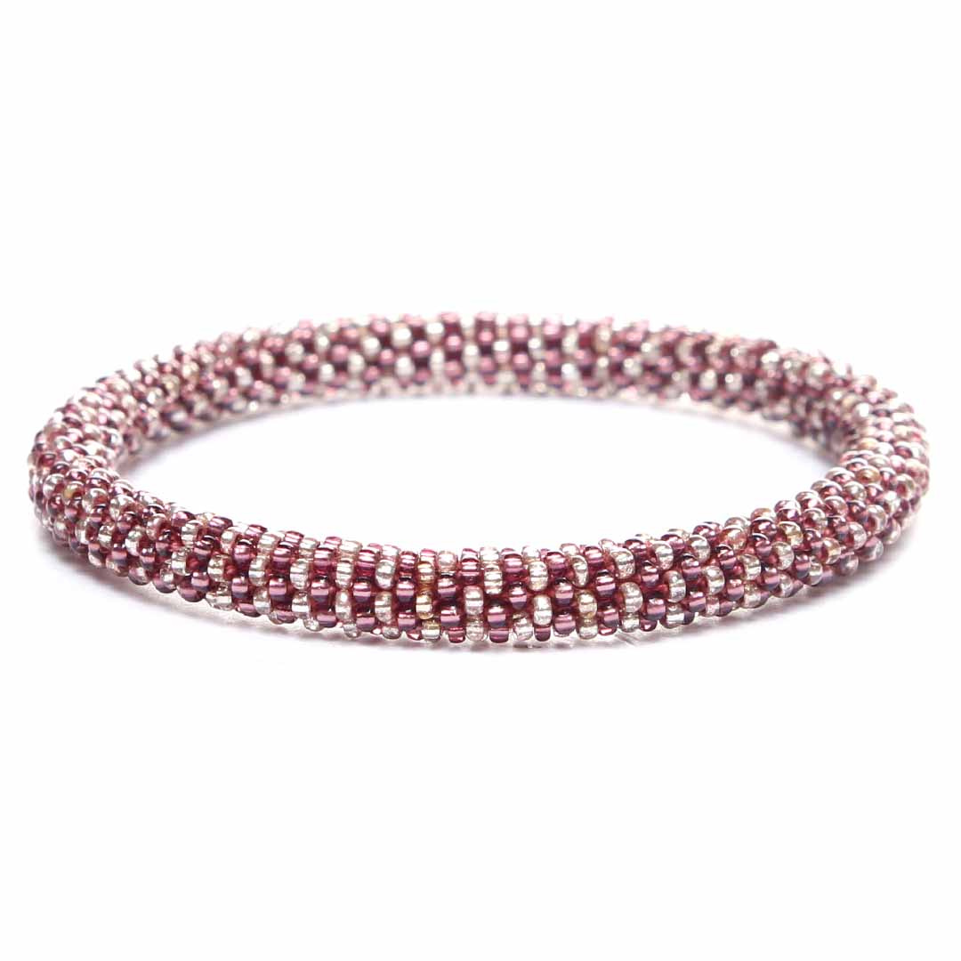 Mauve Berry Stripe Beaded Bracelet - Handmade Seed Bead Jewelry - Cana Capri